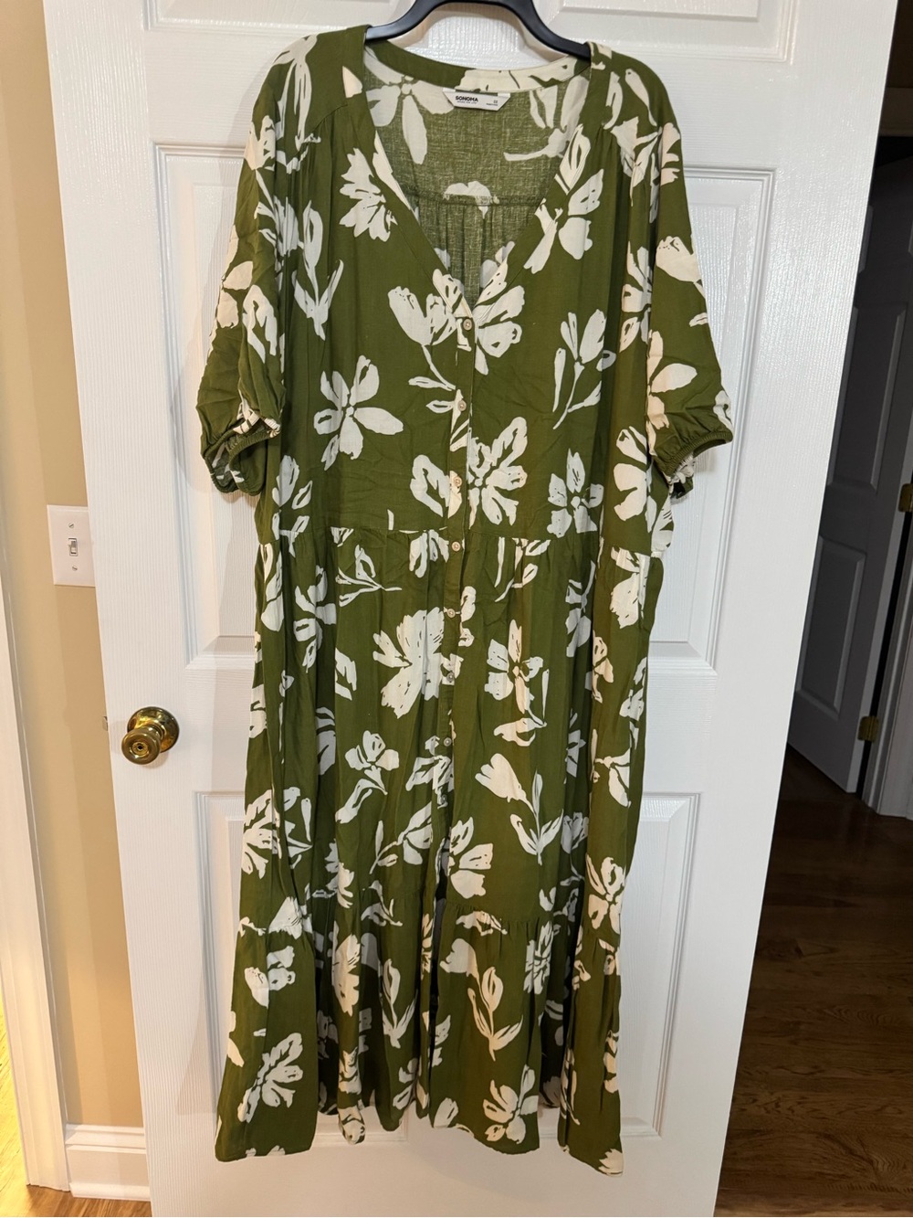 Sonoma Olive Green Maxi Dress with Cream Floral Motif
